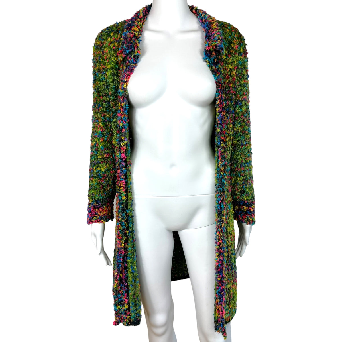 Chanel Green Multicolor Fuzzy Knit Tweed Cardigan