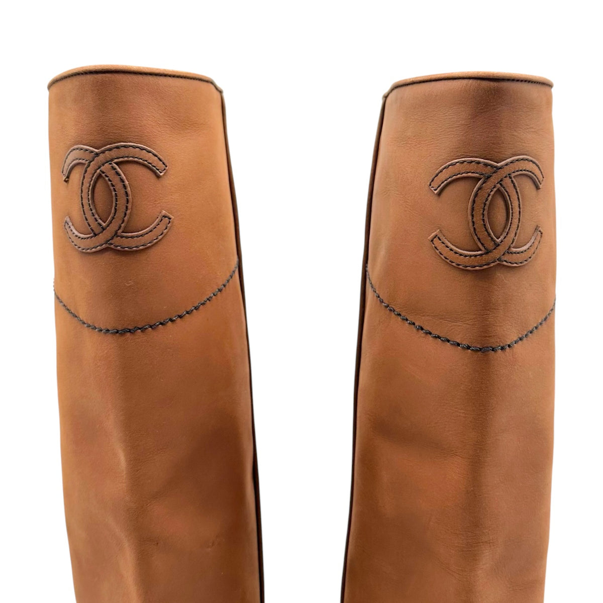 Chanel Brown Leather Western Boots with CC Logo