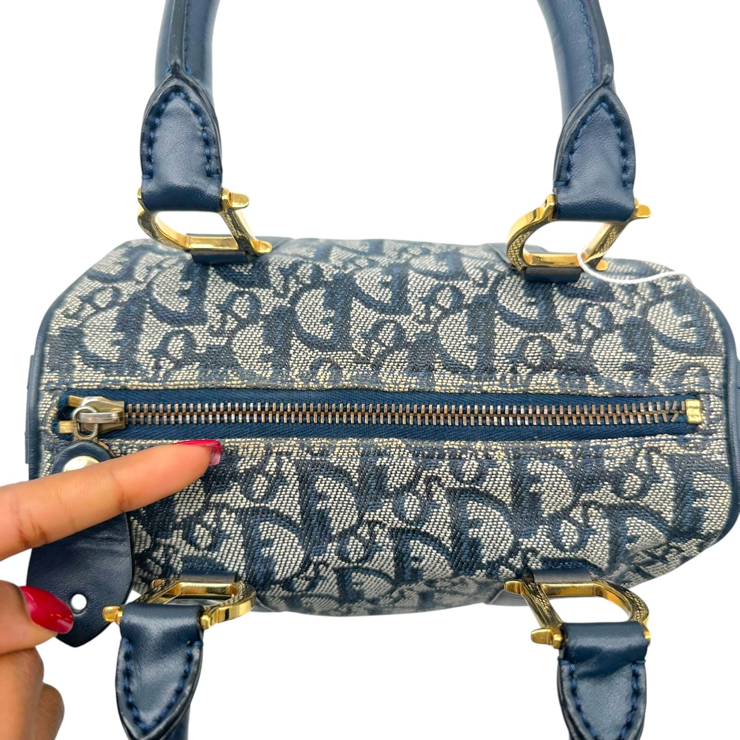 Christian Dior Navy Blue Trotter Monogram Small Boston Bag