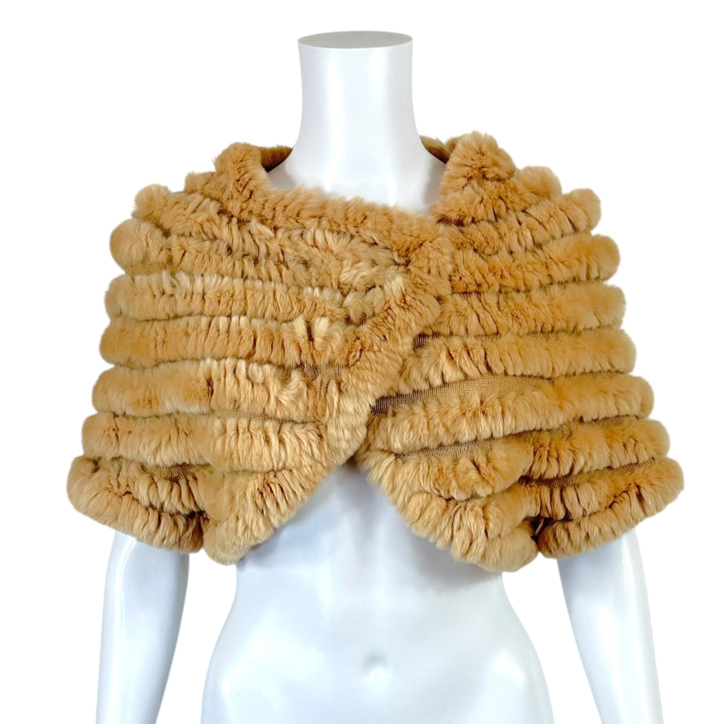 BCBGMaxAzria Light Brown Rabbit Fur Poncho Bolero