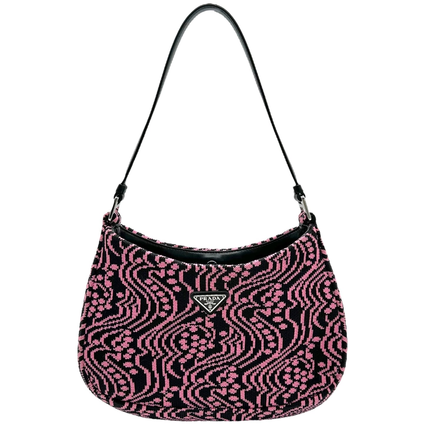 Prada Black & Pink Maglia Jacquard Knit Cleo Bag