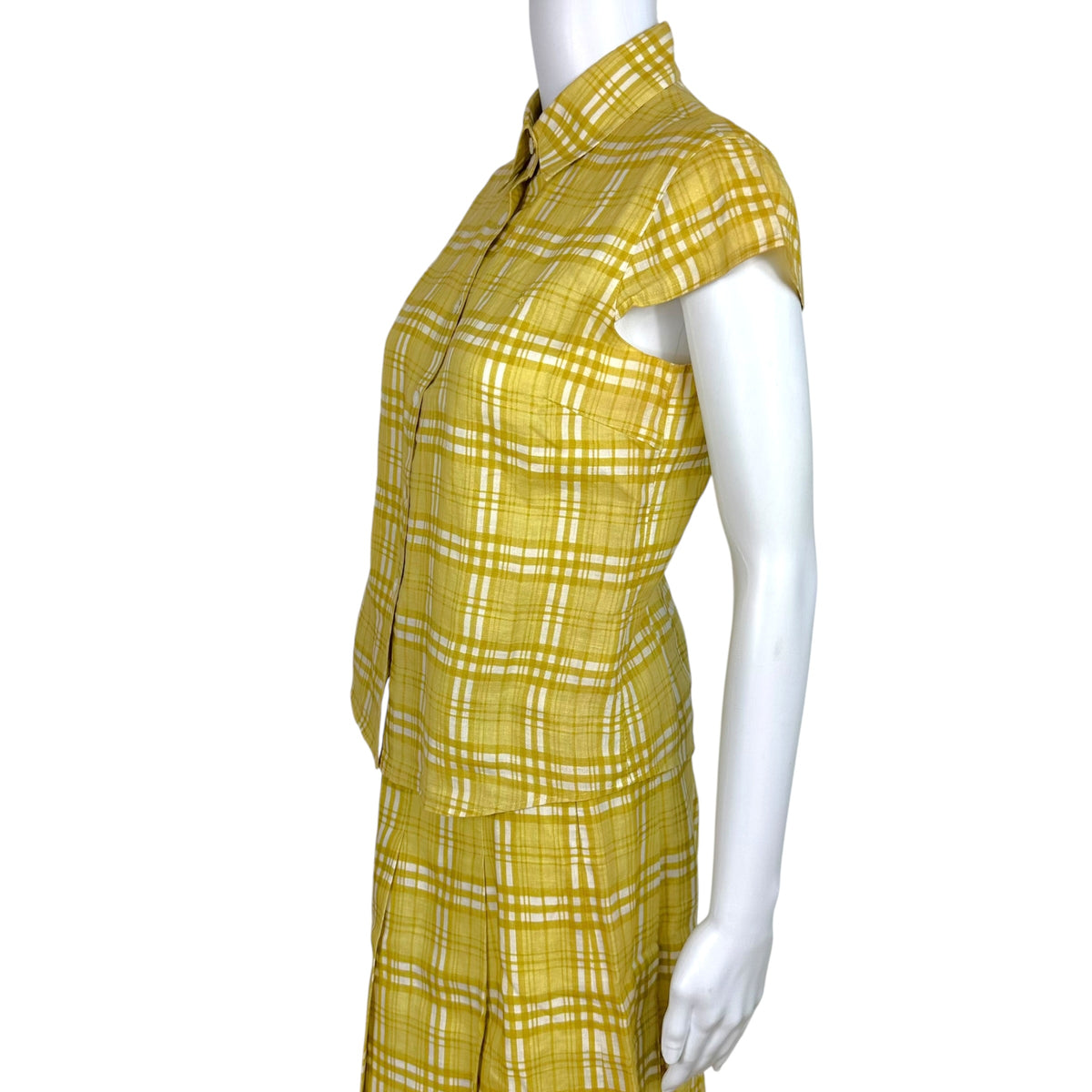 Burberry Mini Skirt And Blouse Set Mustard Yellow Linen
