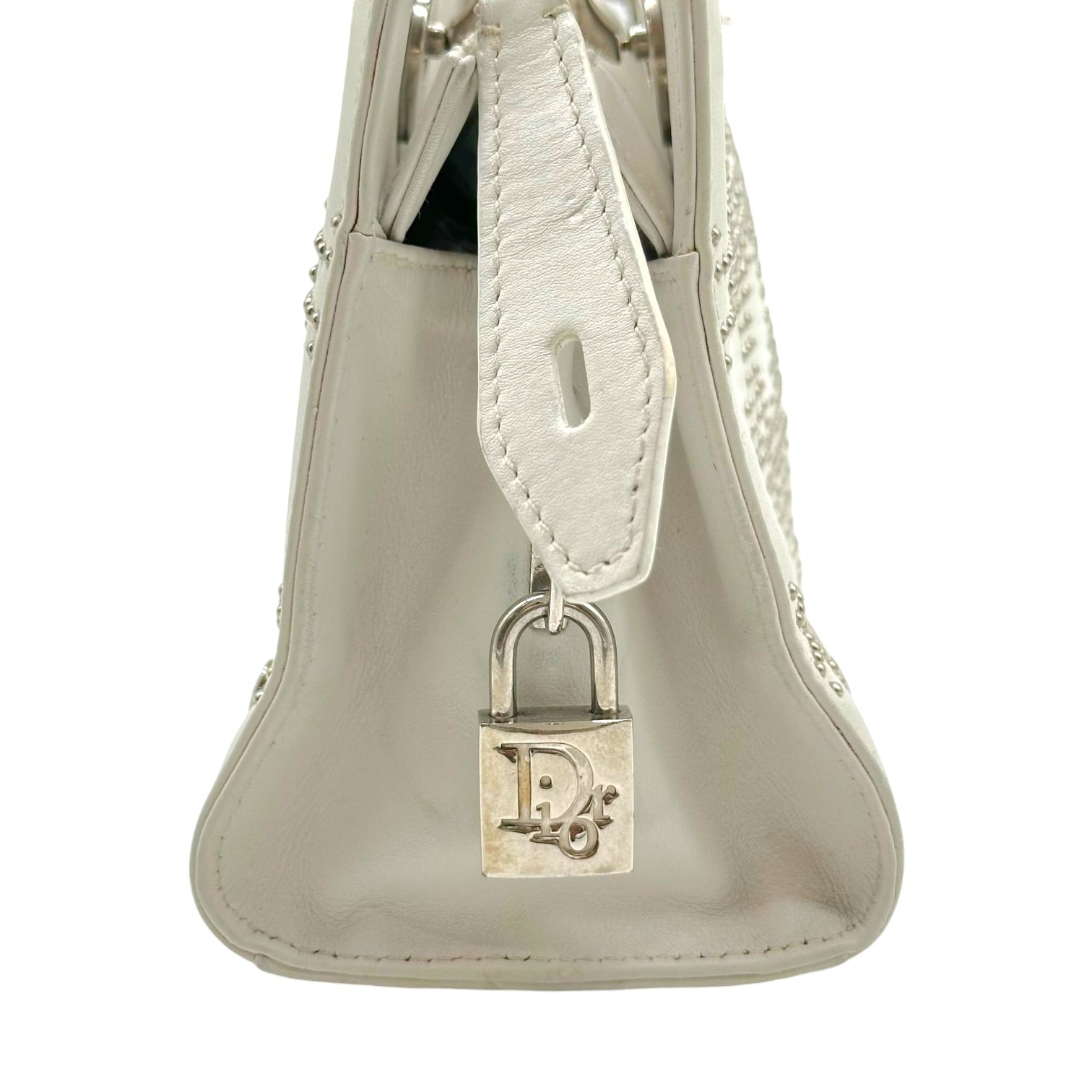 Christian Dior White Leather Studded East-West Bag