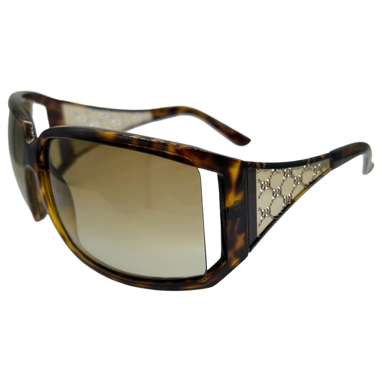 Gucci Tortoise & Gold Monogram Arm Oversized Square Sunglasses GG2999 w/ Case