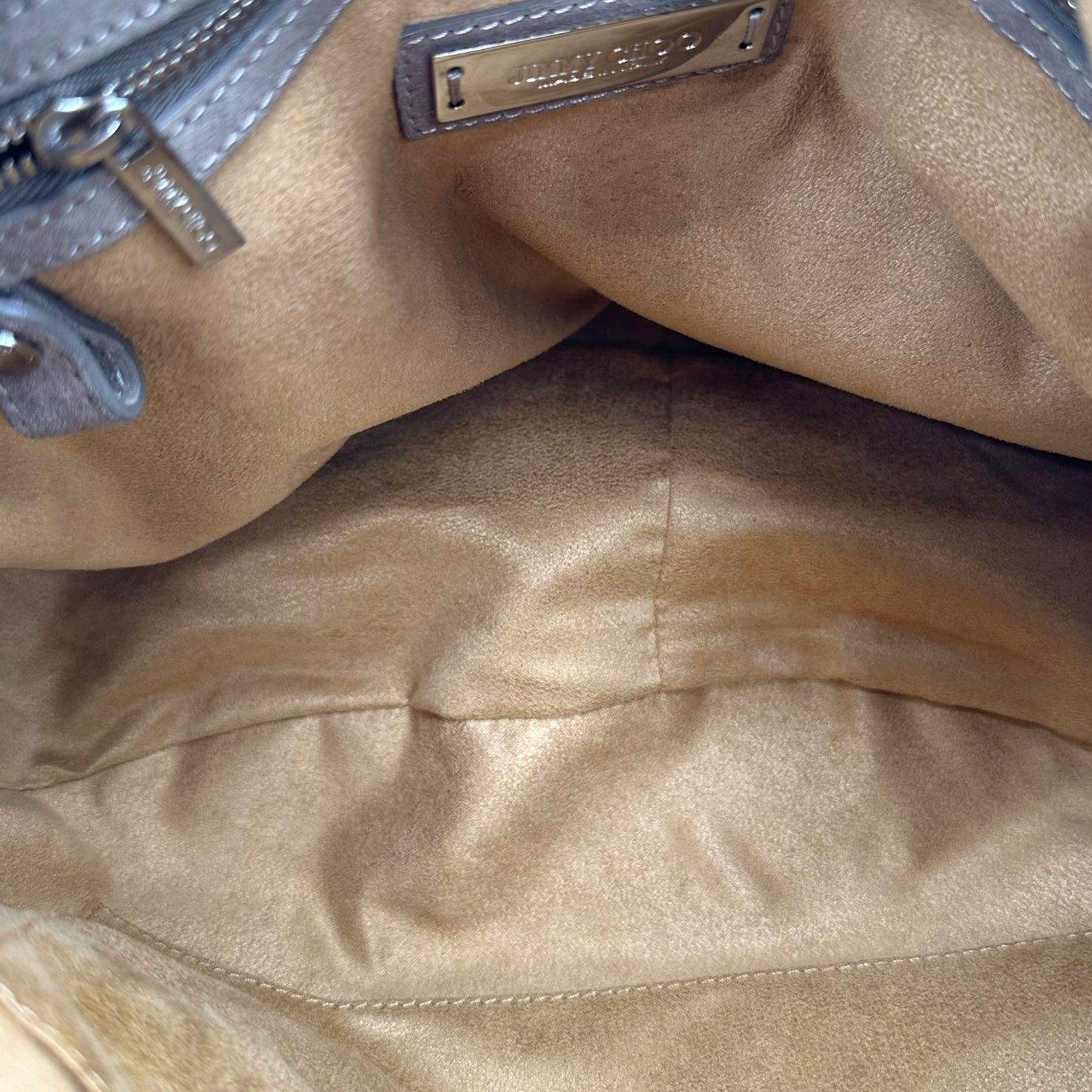 Jimmy Choo Gray & Silver Studded Suede Hobo Bag