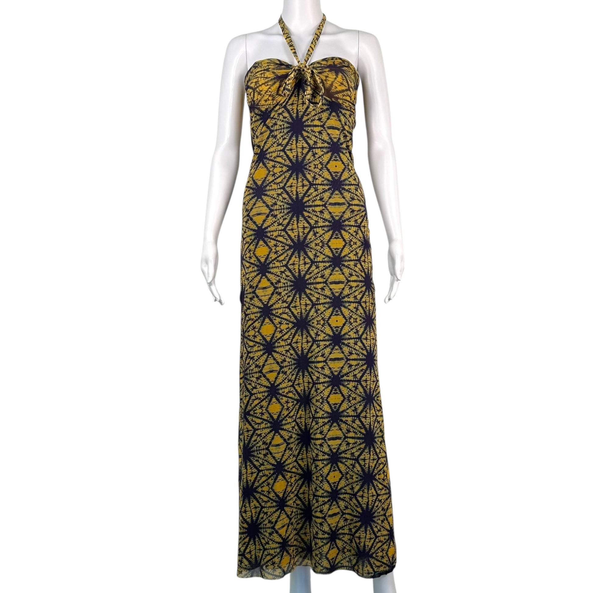 Jean Paul Gaultier Halter Maxi Dress Navy Yellow Tie Dye