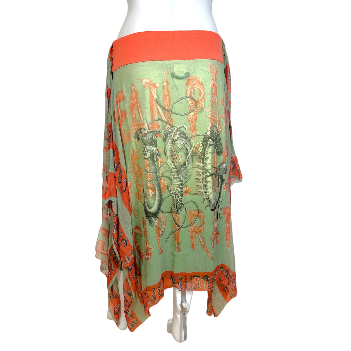 Jean Paul Gaultier Teal & Orange Printed Silk Flowy Midi Skirt