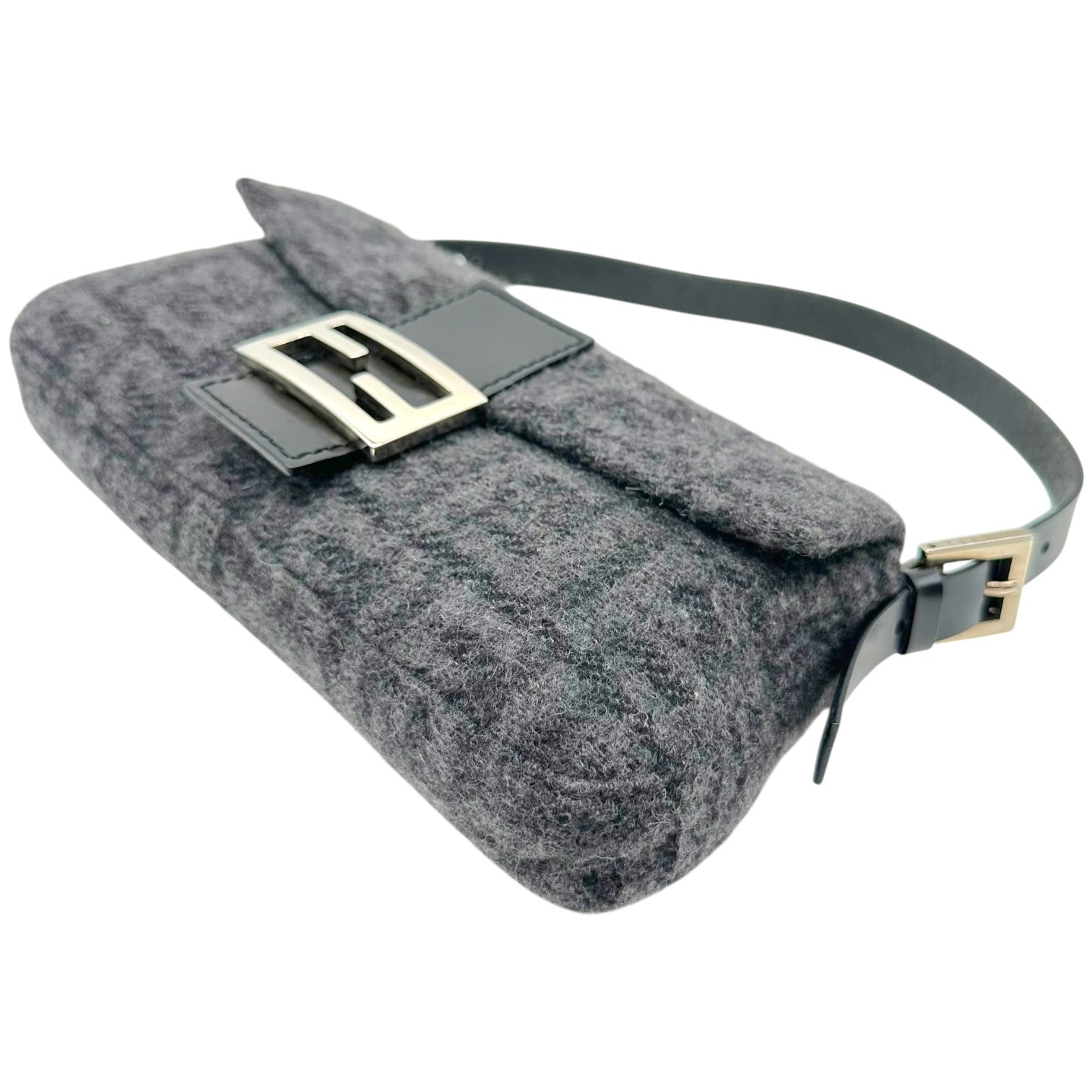 Fendi Baguette Bag Black Gray Zucca Cashmere Knit