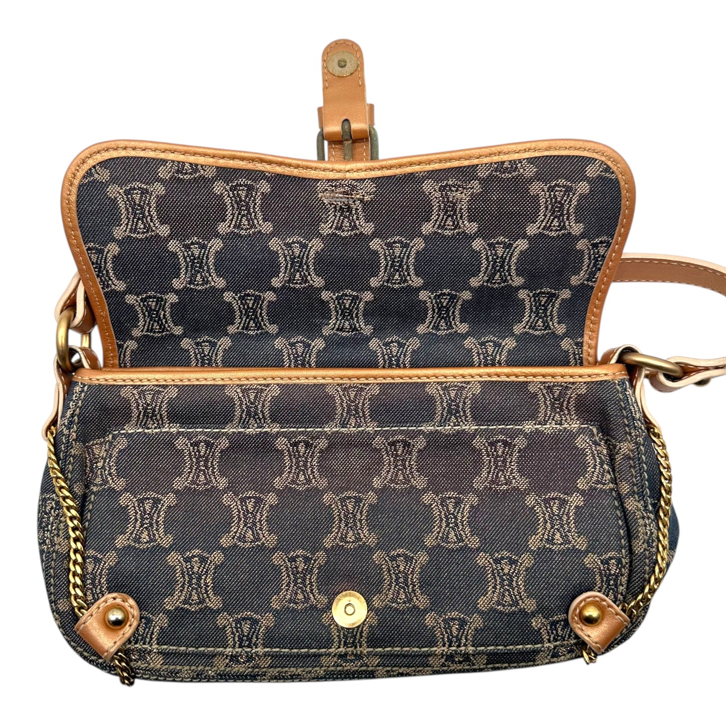 Celine Metallic Denim Triomphe Monogram Shoulder Bag