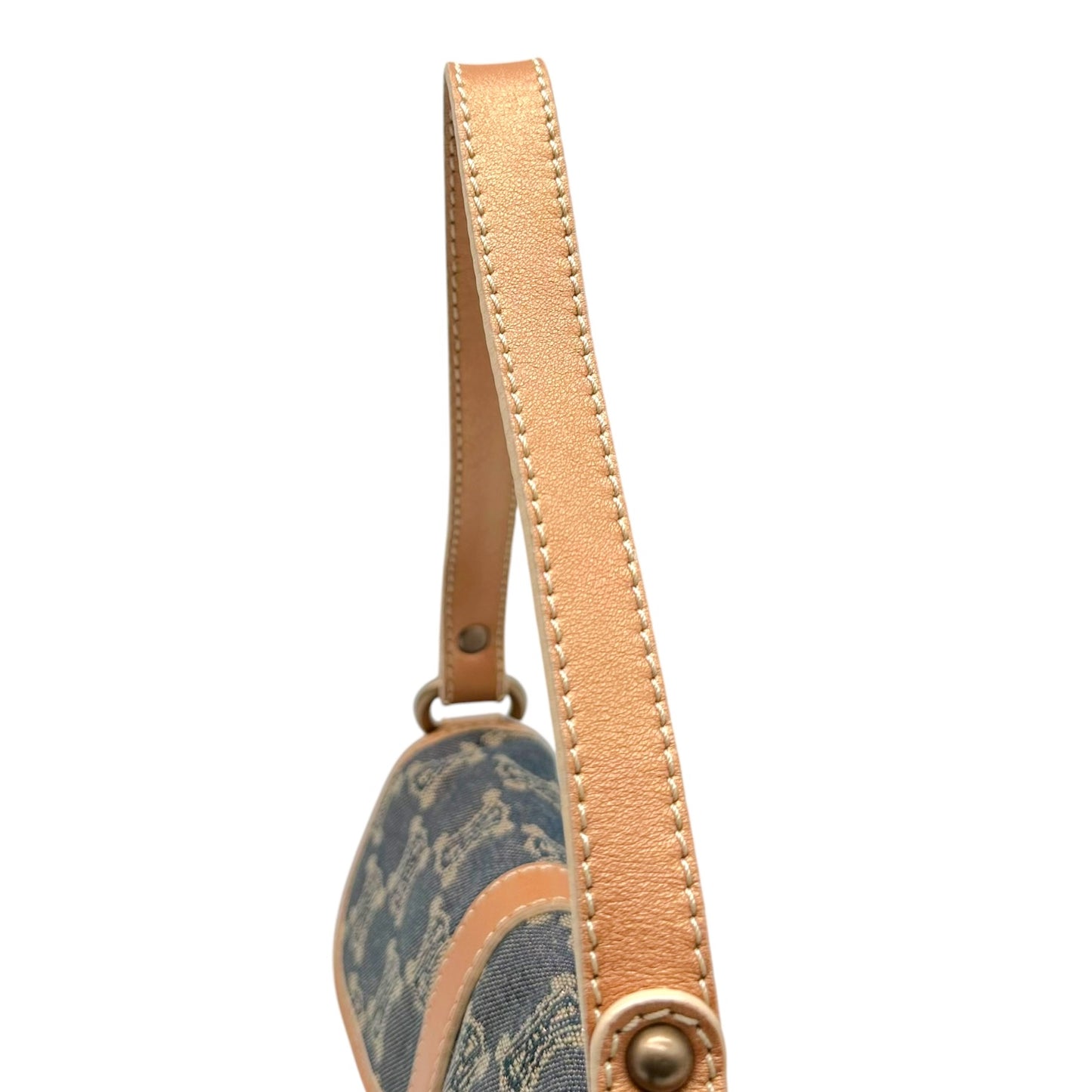 Celine Triomphe Monogram Metallic Denim Chain Embellished Shoulder Bag
