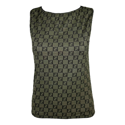 Fendi Khaki Green Zucca Monogram Tank Top