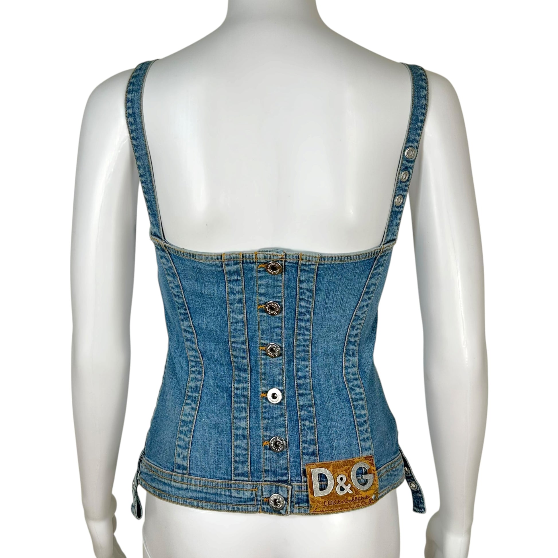D&G Denim Khaki Bustier Top Adjustable Straps Zippered Pockets