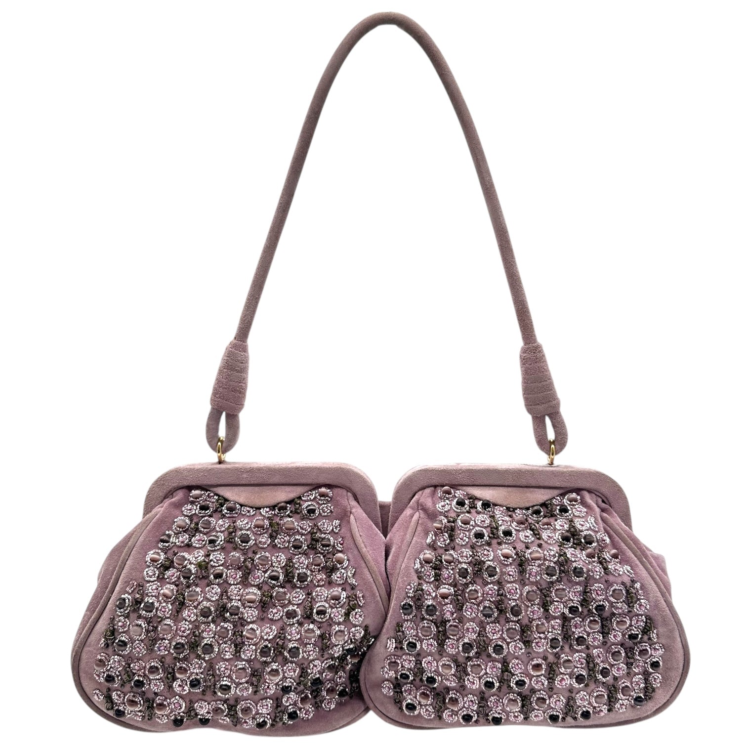 Bottega Veneta Limited Edition Lavender Suede Beaded Shoulder Bag - Outfit Repeater