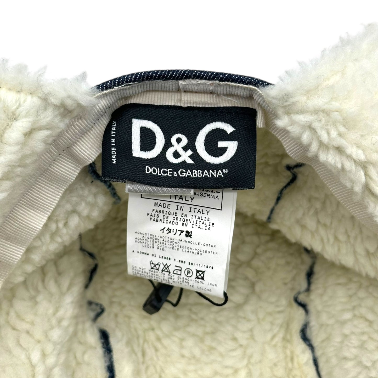 D&G Dolce & Gabbana Leather & Denim Trapper Hat NEW