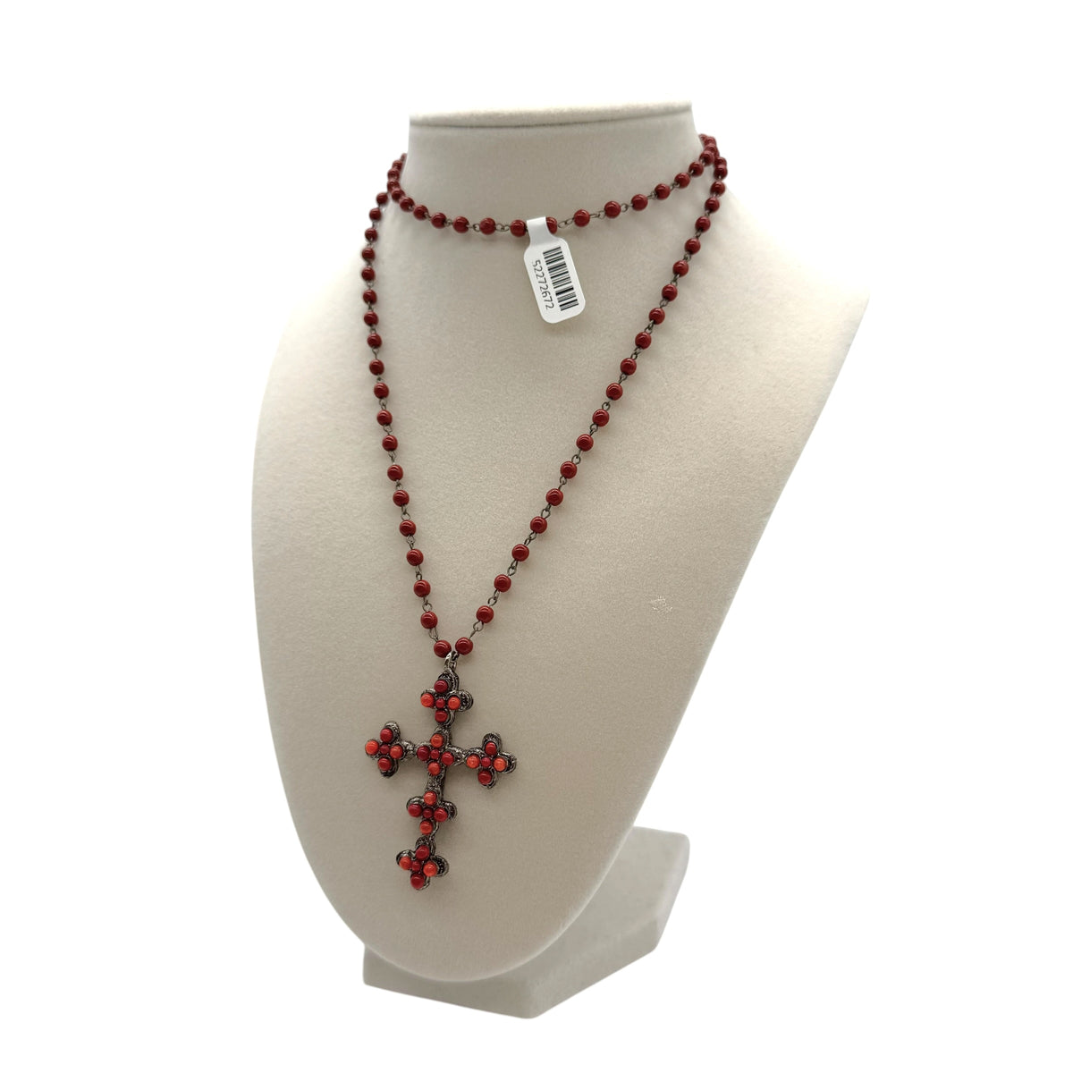 Dolce & Gabbana Red Beaded Rosary Cross Necklace