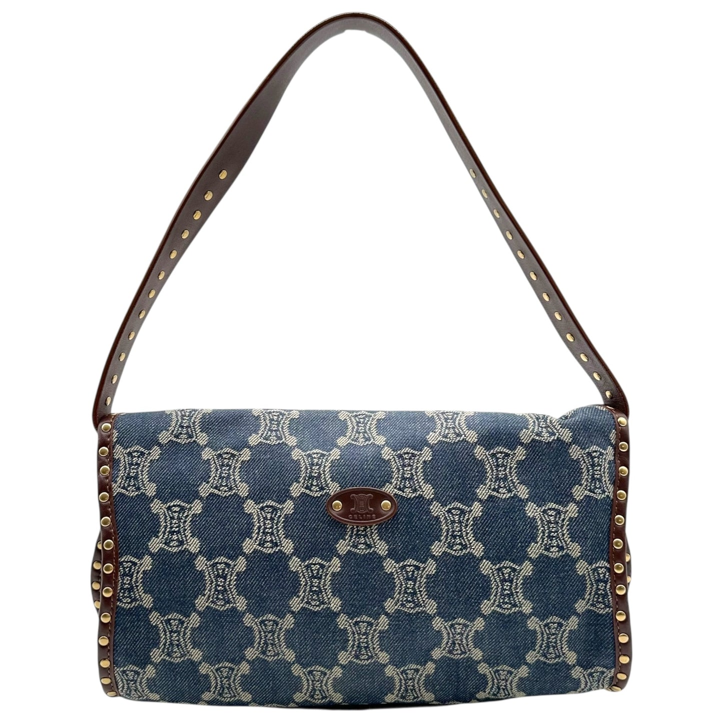 Celine Denim Triomphe Moogram Poulbot Shoulder Bag