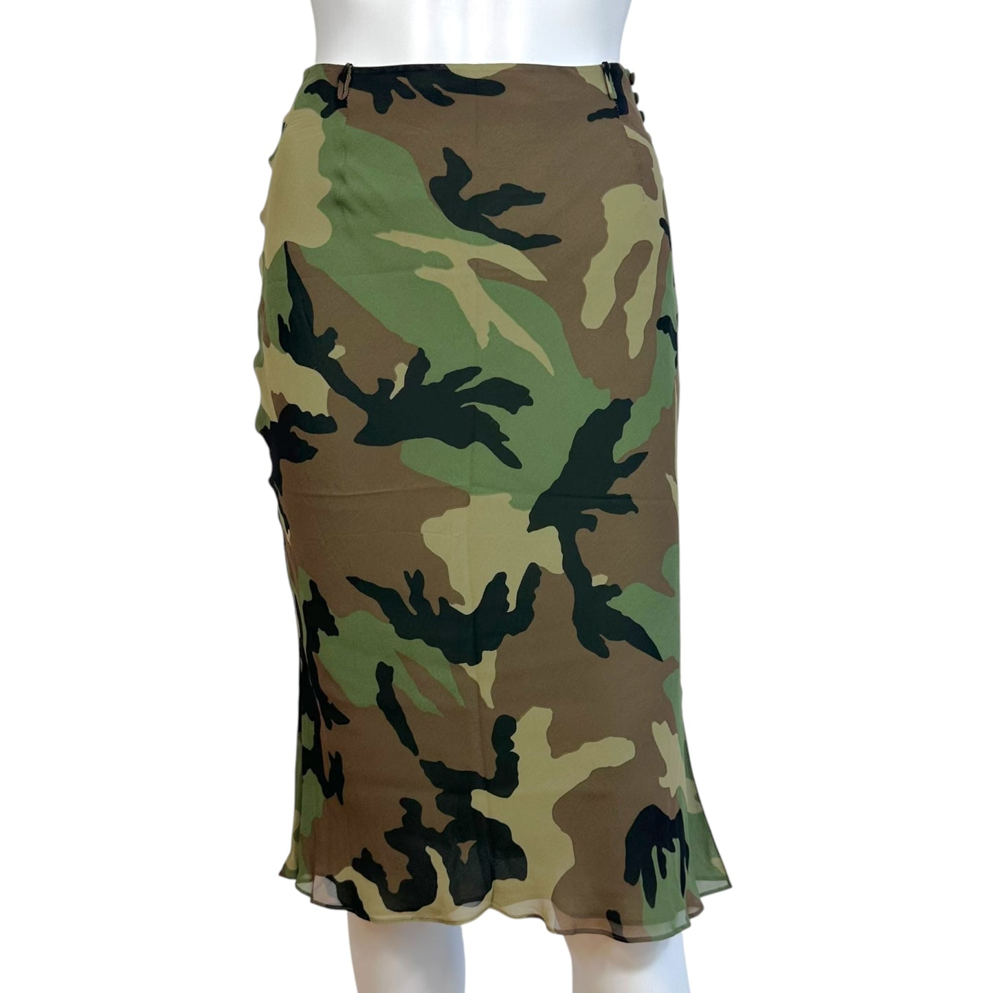 Christian Dior S/S 2001 Camo Print Silk Midi Skirt