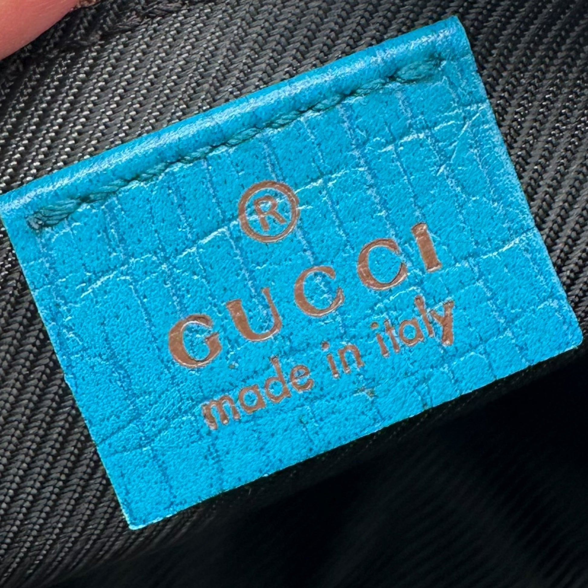 Gucci Tan Monogram & Teal Trim Pochette Bag - Outfit Repeater