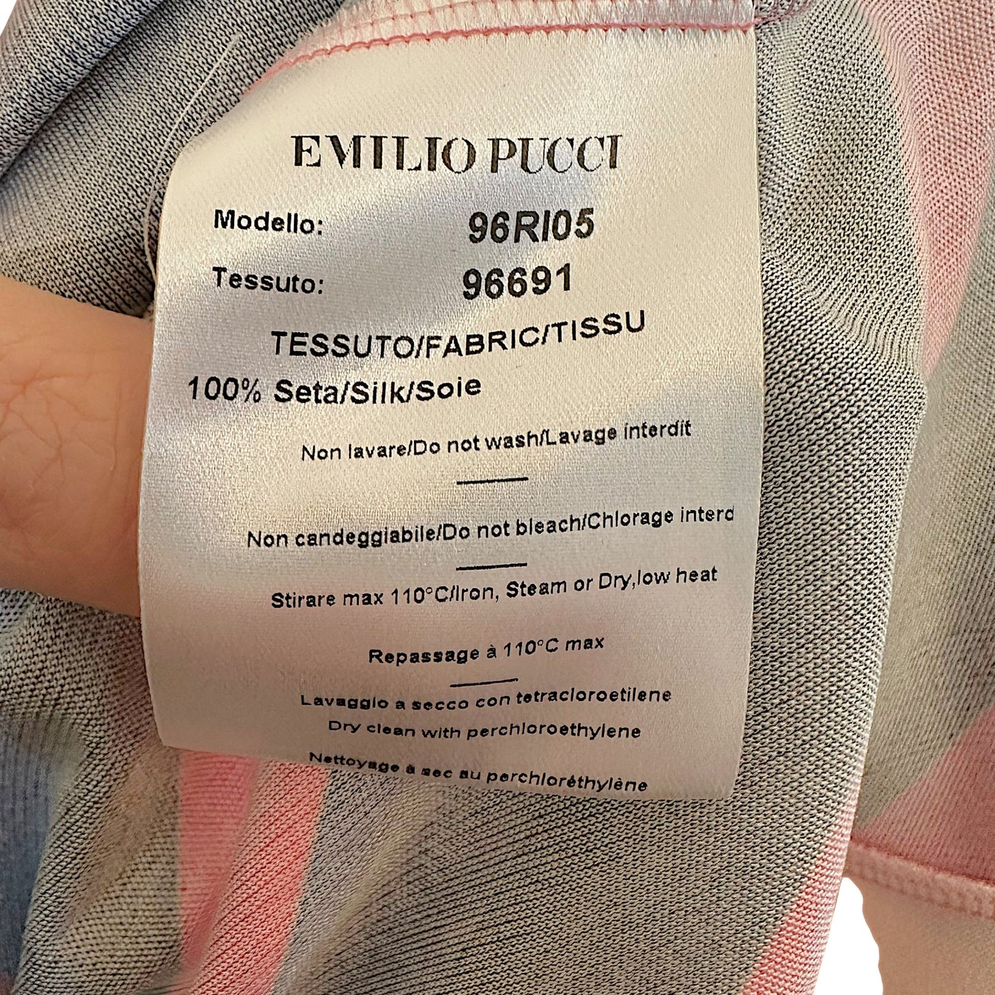 Emilio Pucci Wrap Dress Pink Blue Striped Geometric Border