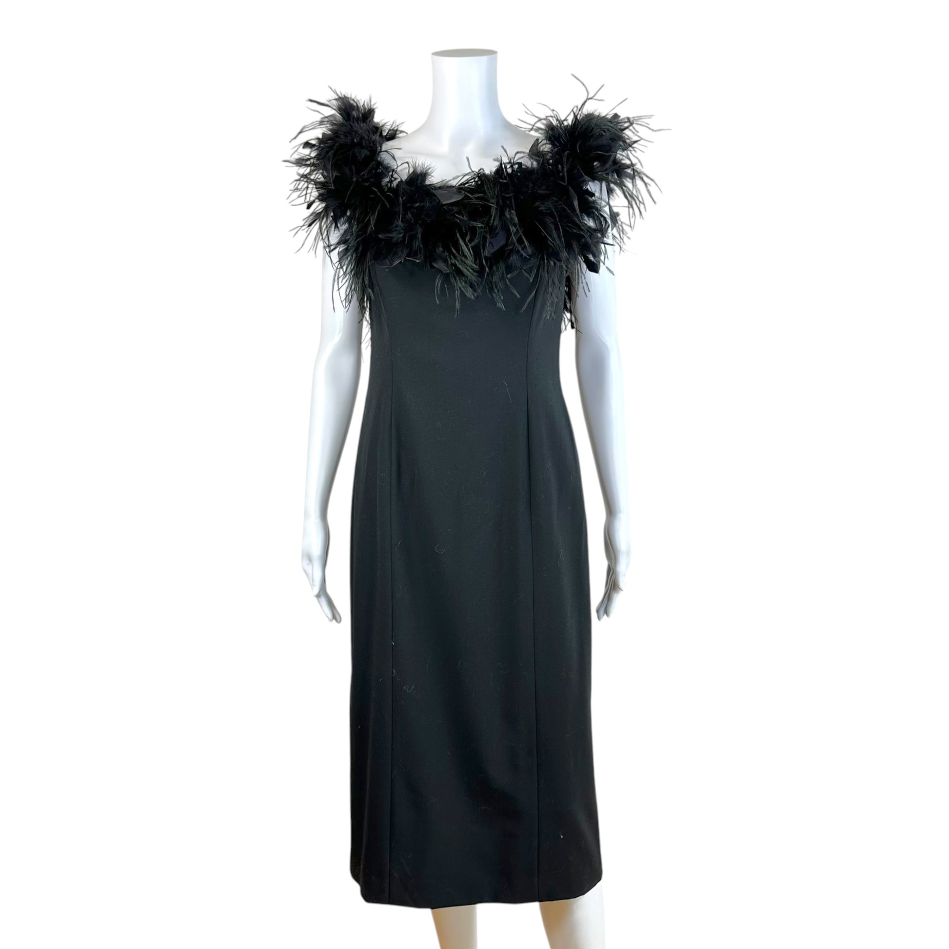 Ralph Lauren Black Wool Off-Shoulder Midi Dress