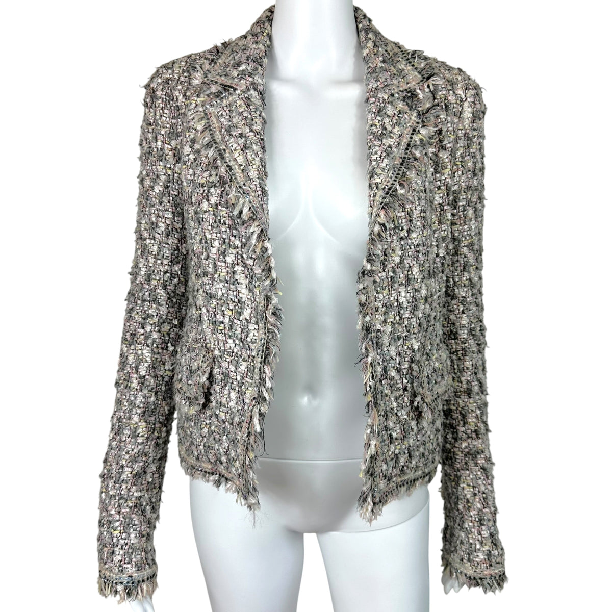 Chanel Tweed Blazer Jacket Pink Gray Sequin Trim