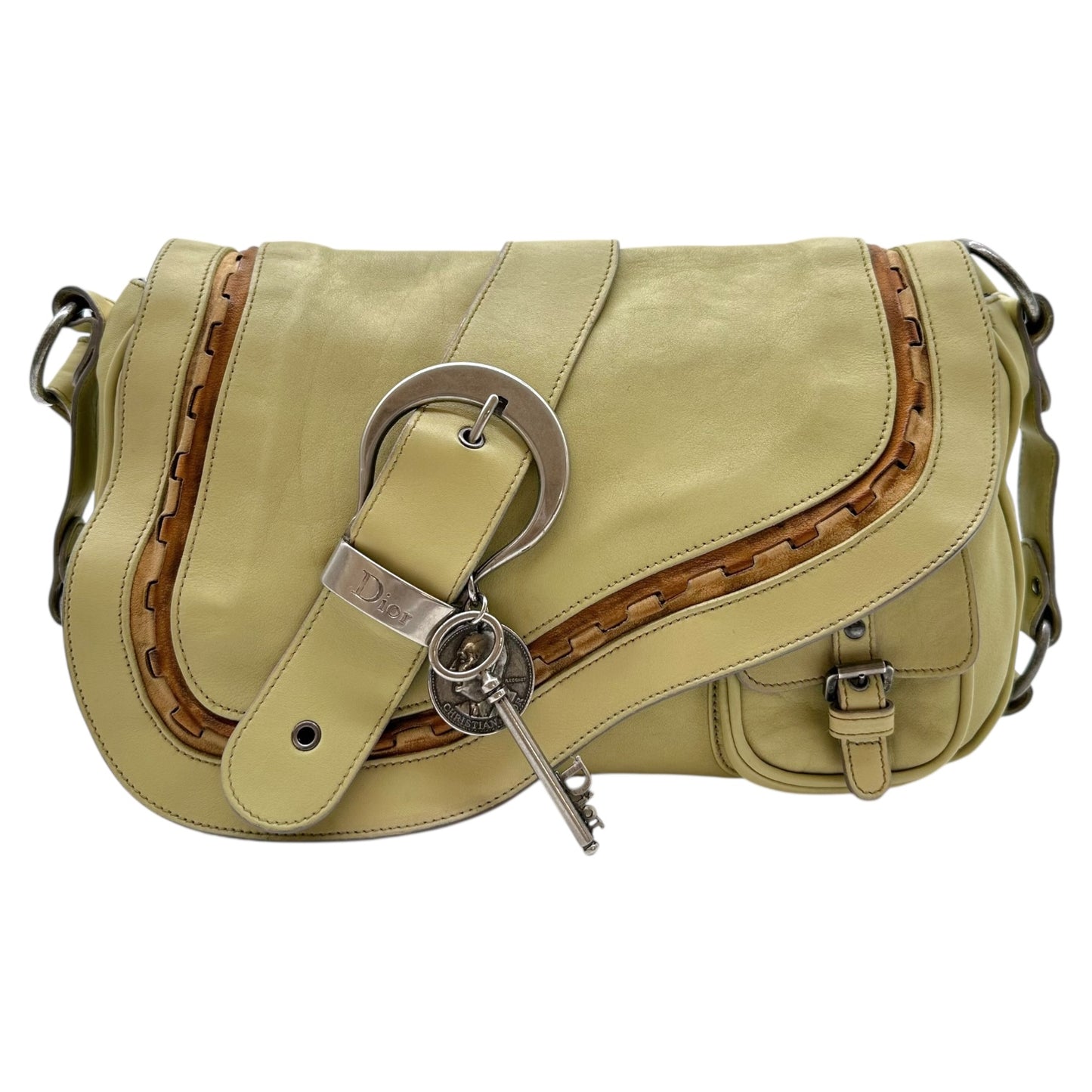 Christian Dior Ivory Leather Gaucho Shoulder Bag