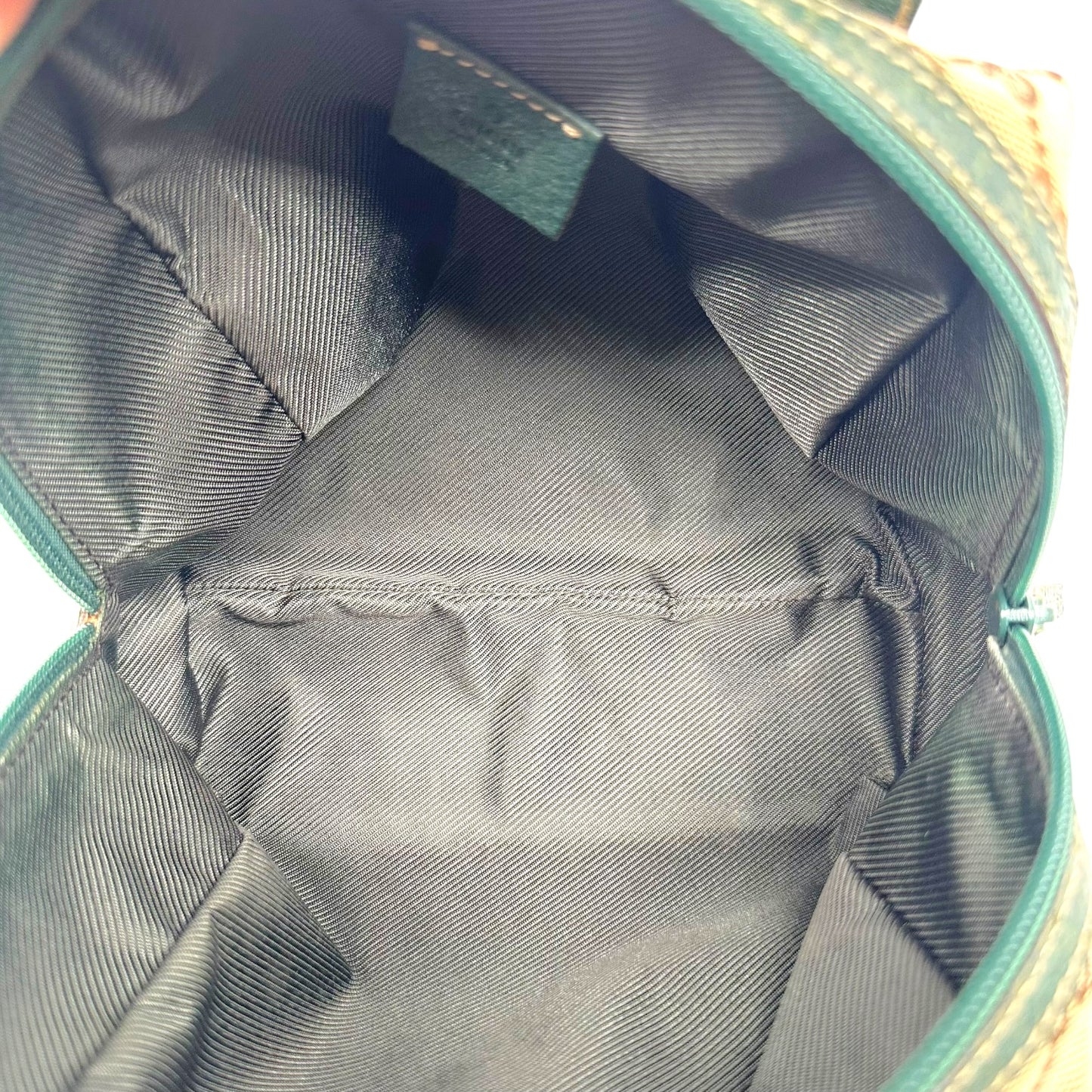 Gucci Tan Monogram & Forest Green Leather Top Handle Pochette Bag
