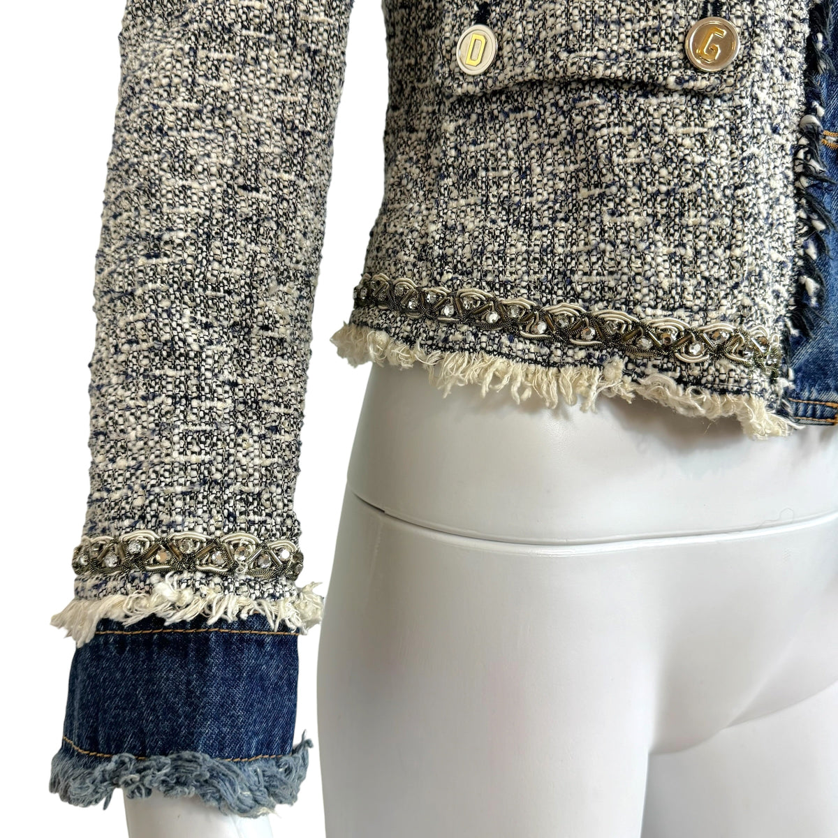 Dolce & Gabbana Tweed Denim Jacket Crystal Embellished