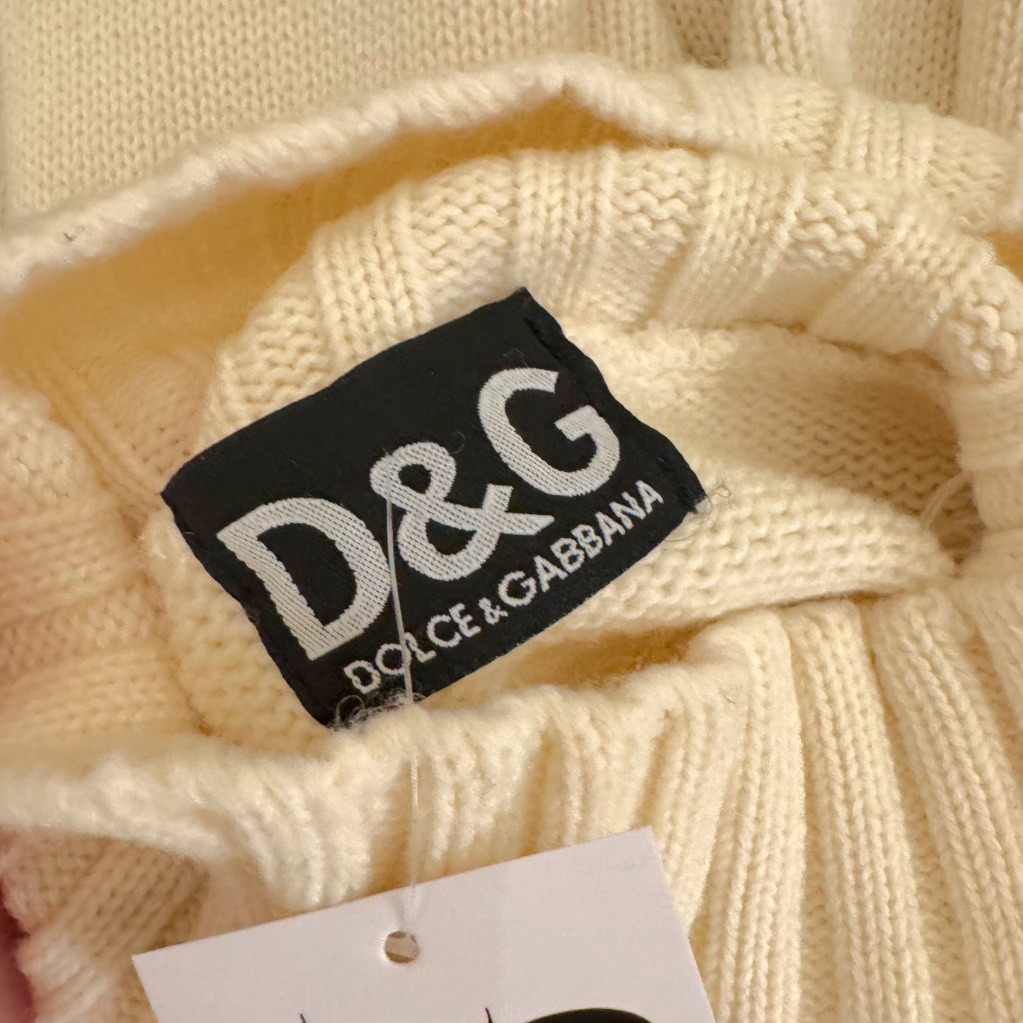 D&G Dolce & Gabbana 90's Black & White Wool Knit Logo Turtleneck Sweater - Outfit Repeater