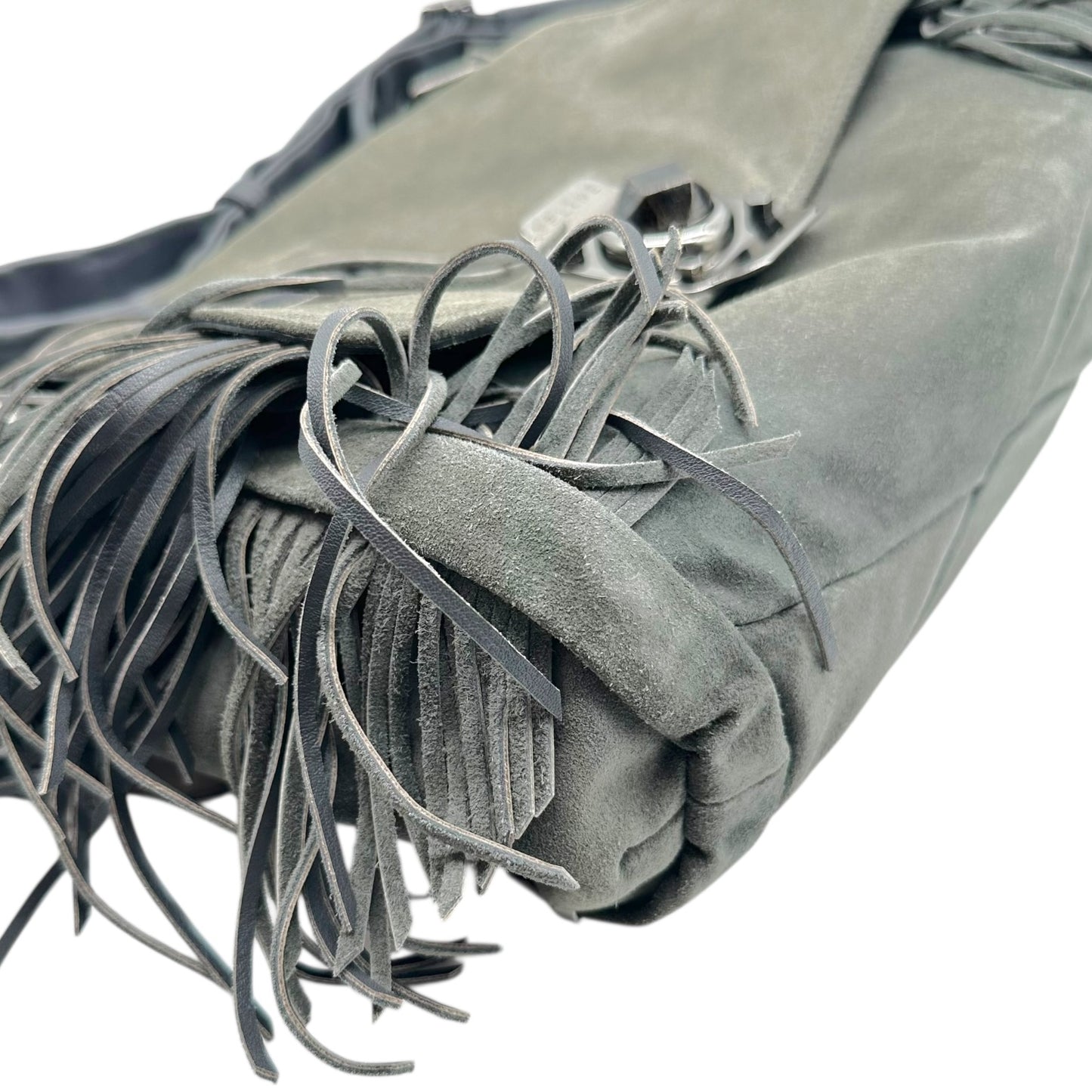 Celine Gray Suede Fringe Trim Crossbody Bag