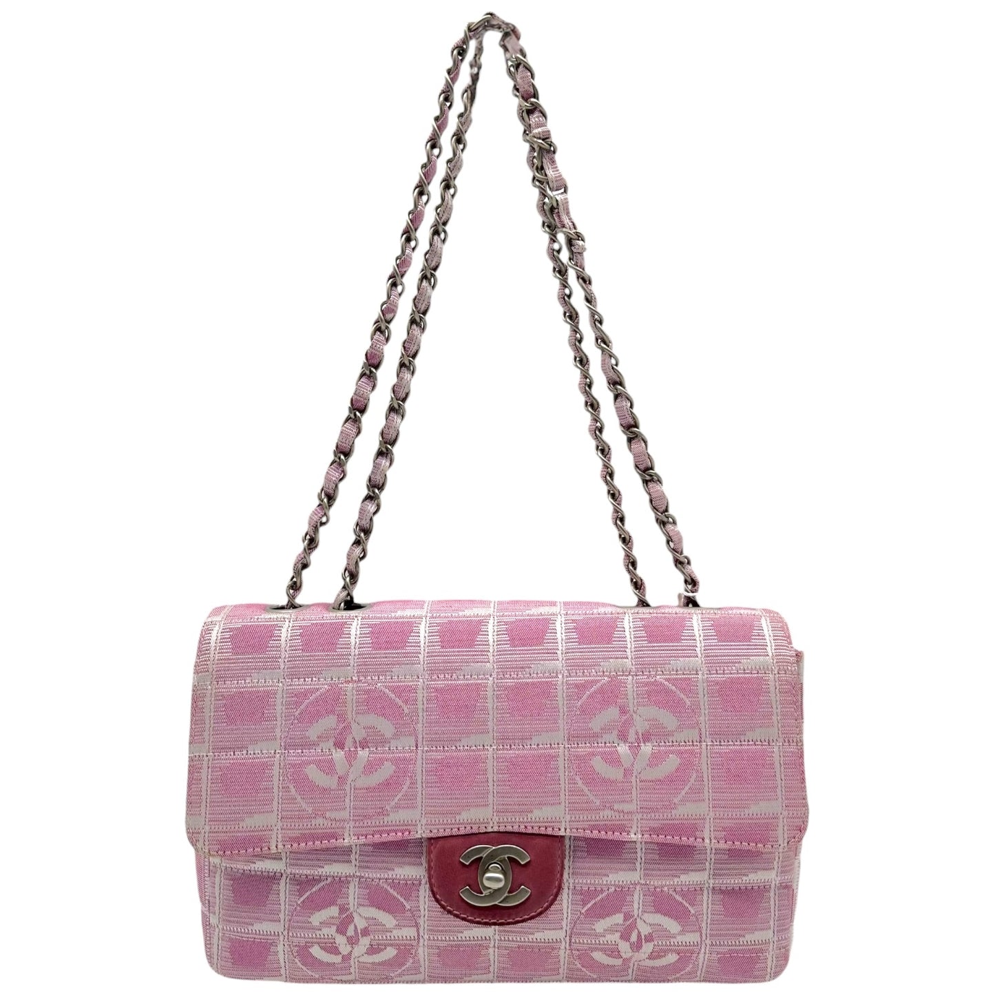 Chanel Pink Canvas & Leather Travel Line Medium Flap Bag 2000-02