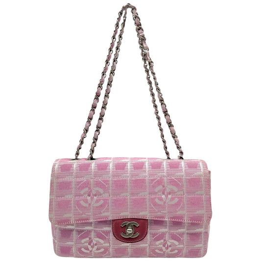 Chanel Pink Canvas & Leather Travel Line Medium Flap Bag 2000-02