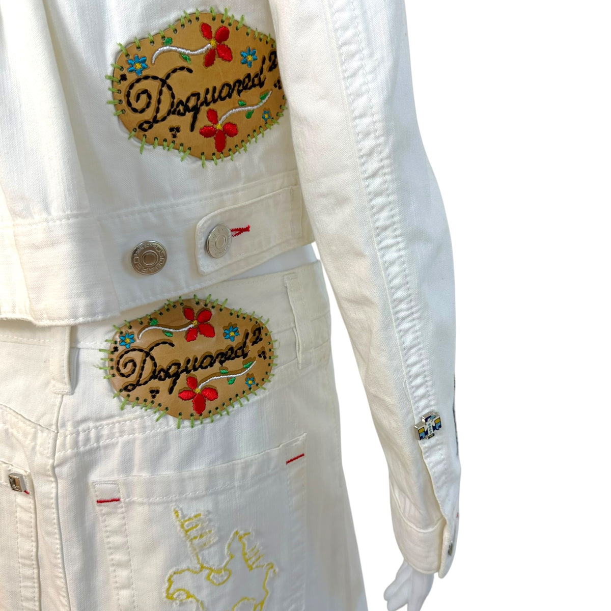 Dsquared2 White Denim Embroidered Crop Jacket