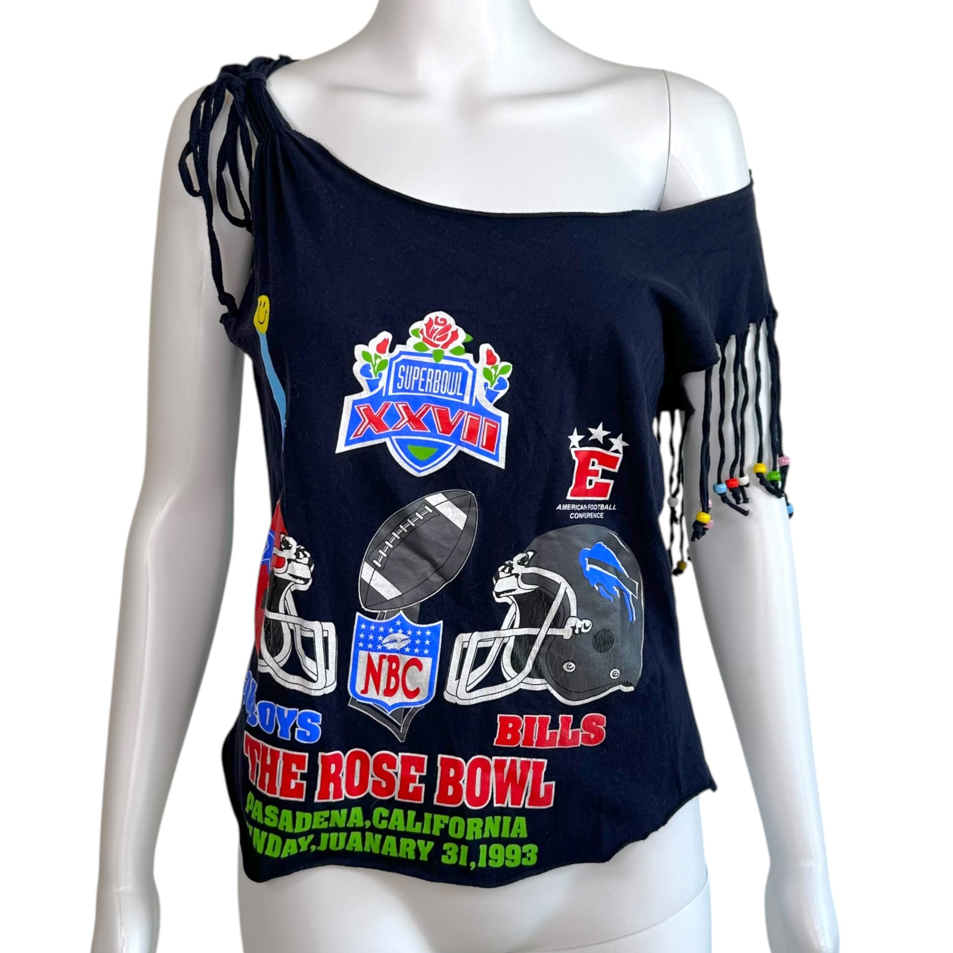 D&G Dolce & Gabbana Navy Blue Beaded Football Graphic T-Shirt