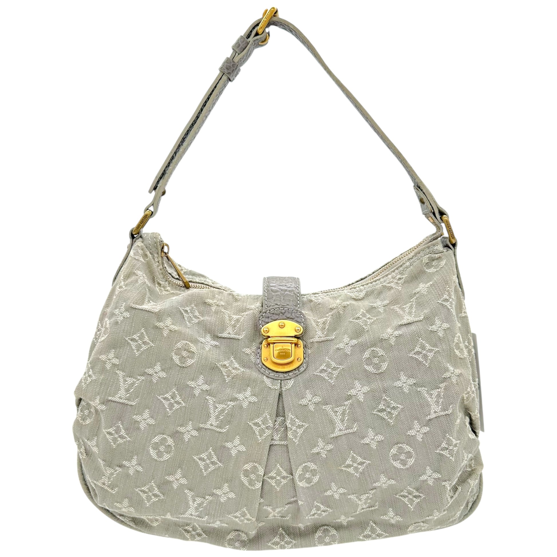 Louis Vuitton Gray Denim Monogram Mahina Hobo Bag - Outfit Repeater