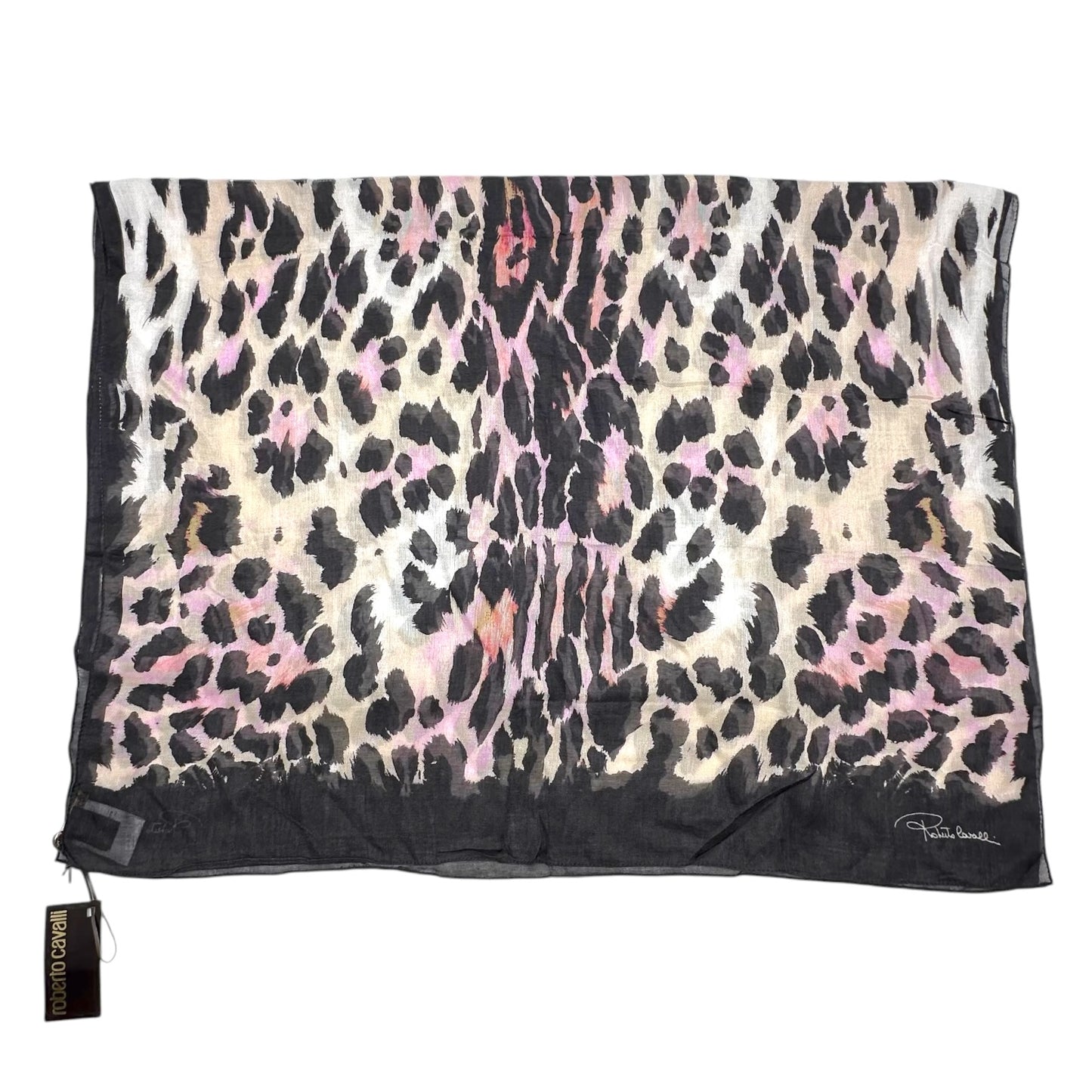 Roberto Cavalli Pink Black Leopard Print Scarf