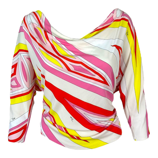 Emilio Pucci Pink & Yellow Printed Cowl Neck Blouse