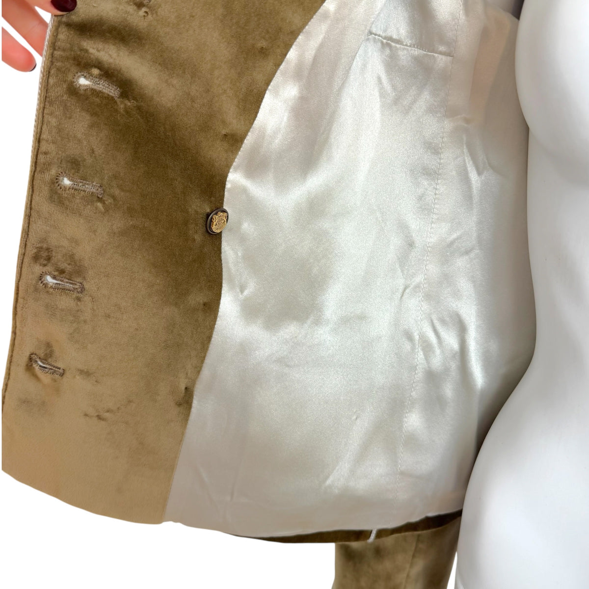 Dolce & Gabbana Khaki Velvet Napoleon Button Front Jacket