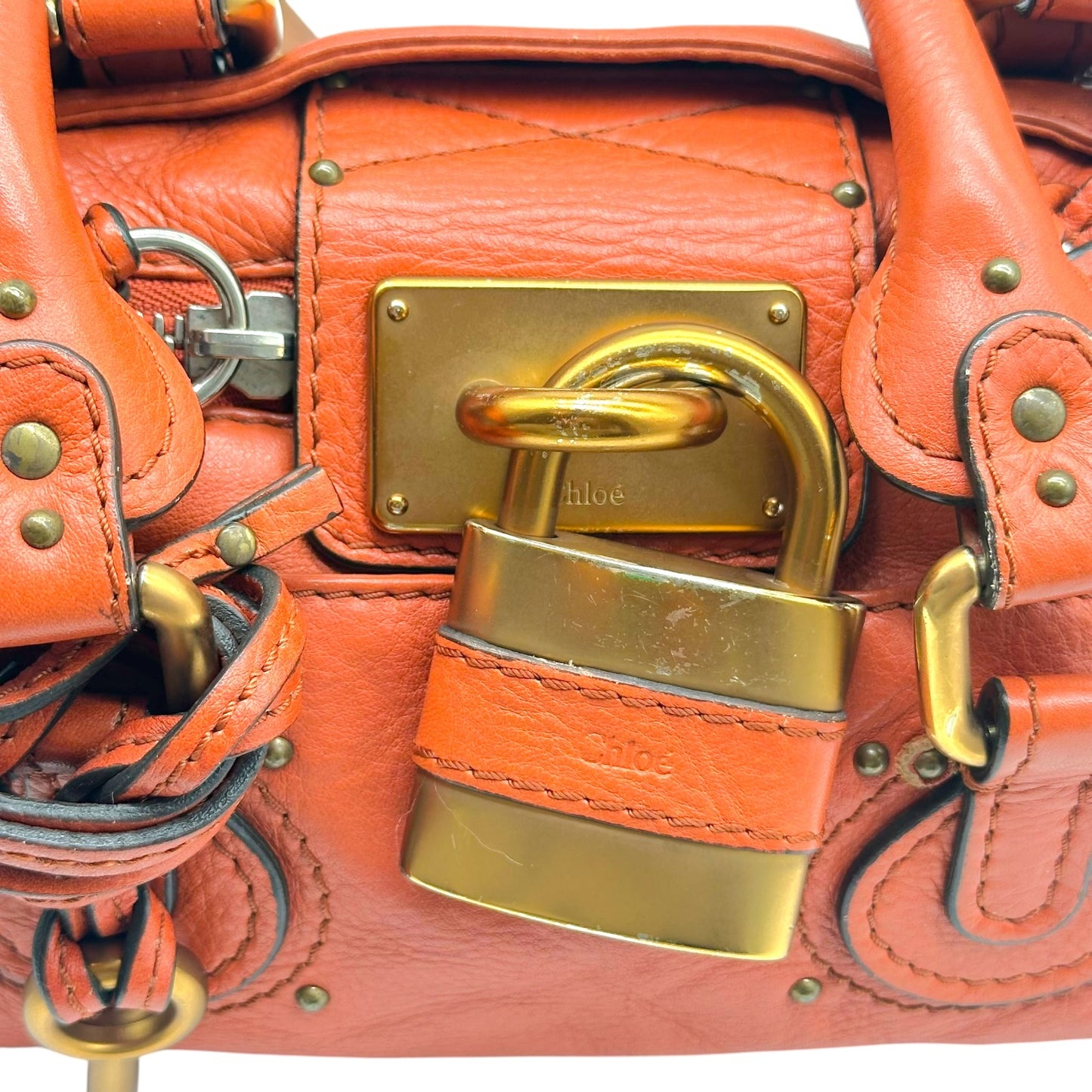 Chloé Terracota Orange & Gold Mini Paddington Shoulder Bag