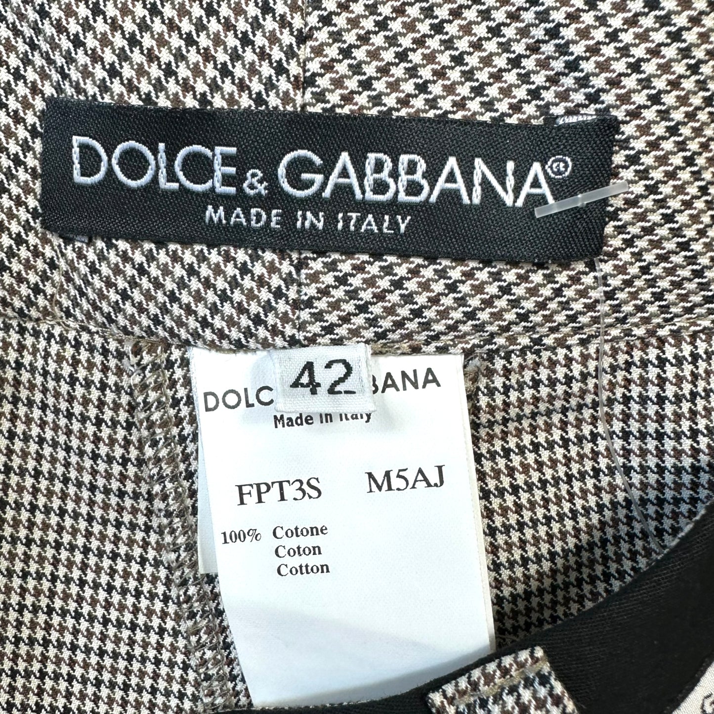 Dolce & Gabbana Brown Houndstooth Logo Waistband Pants