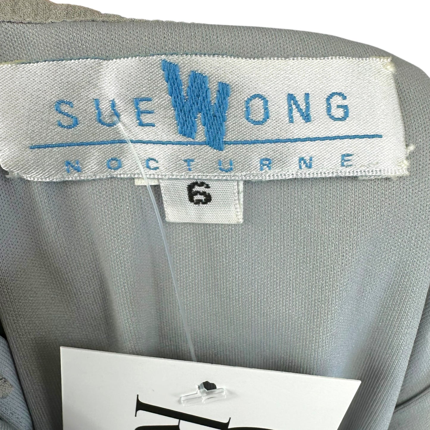 Sue Wong Gray & Silver Beaded Silk & Lace Asymmetrical Hem Midi Dress