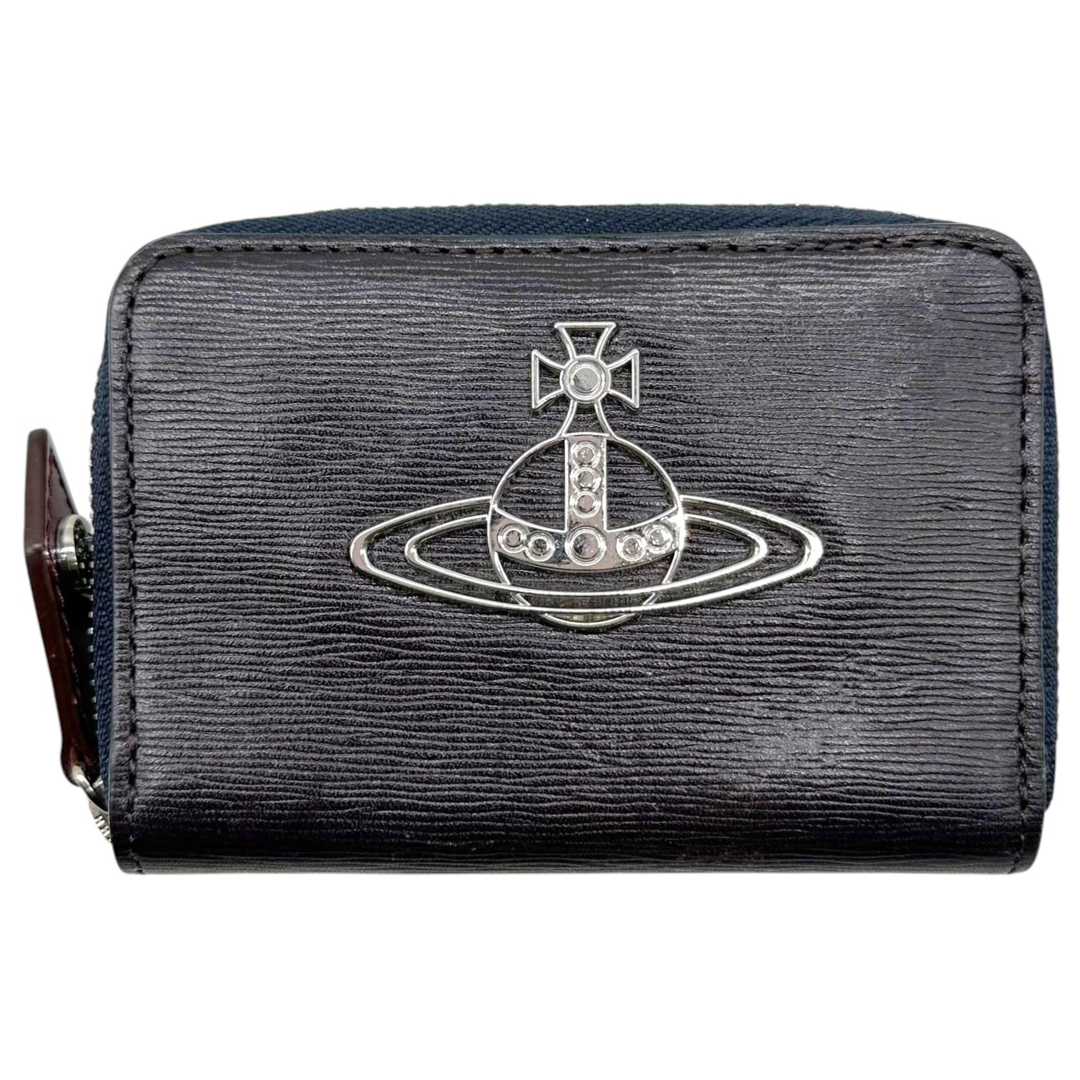 Vivienne Westwood Black Silver Logo Bi-Fold Zip Wallet