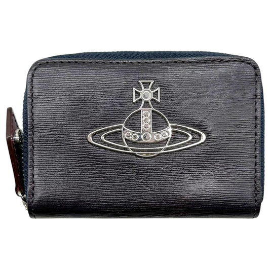 Vivienne Westwood Black Silver Logo Bi-Fold Zip Wallet