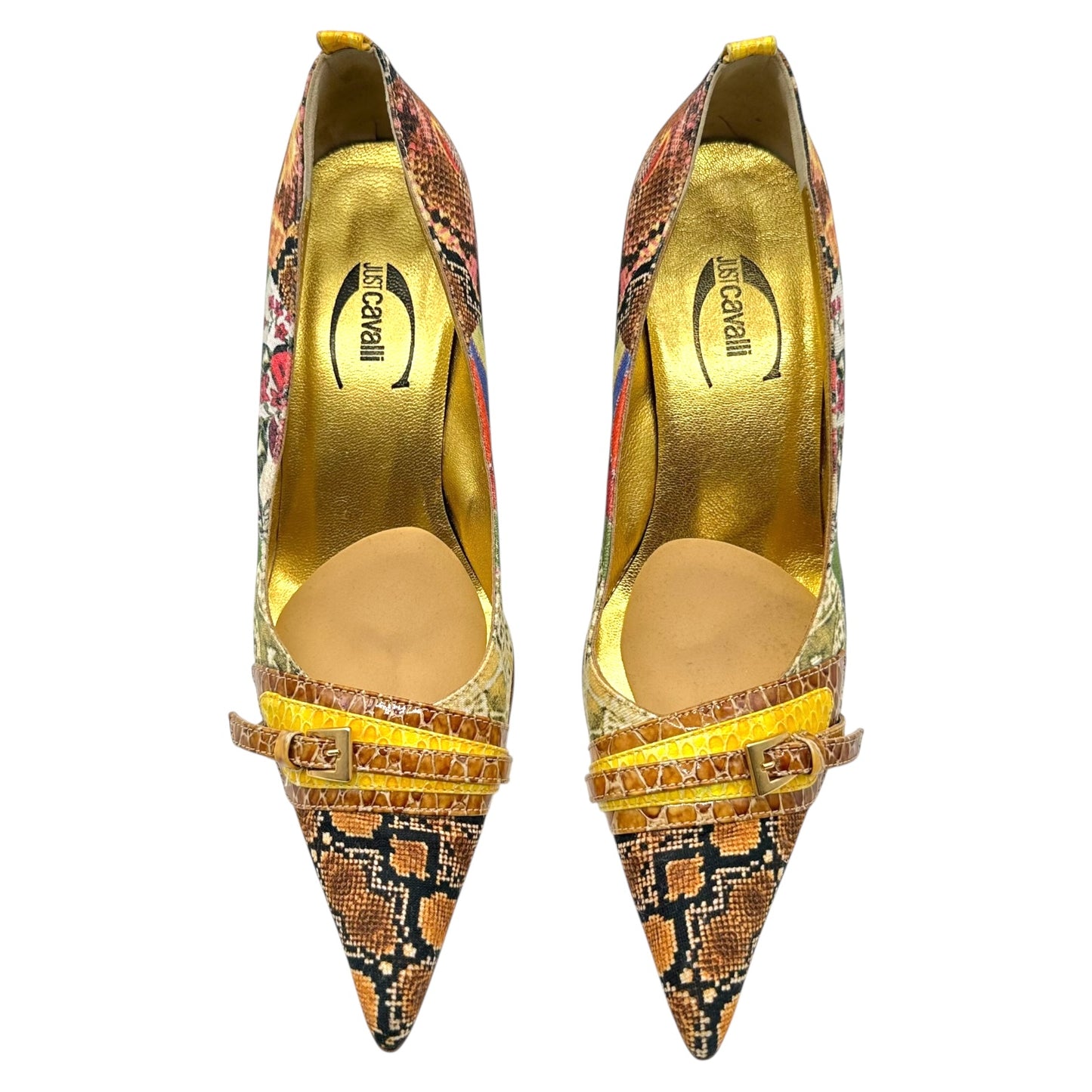 Just Cavalli Multicolor Patchwork Printed Heels