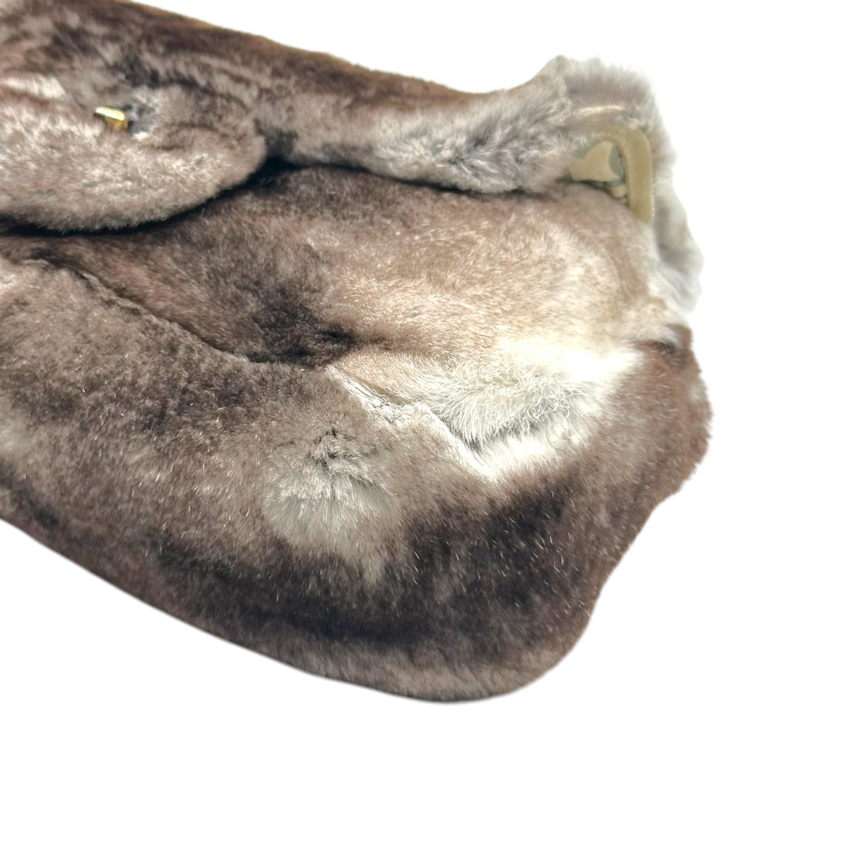 Chanel Small Flap Shoulder Bag Brown Gray Rabbit Fur