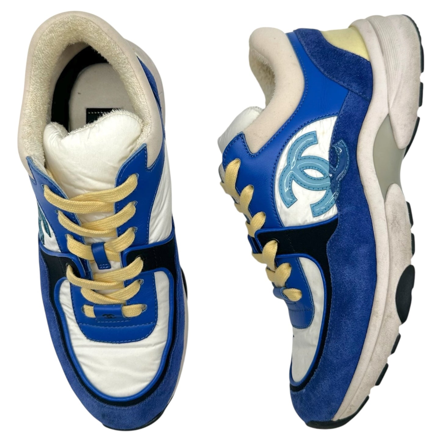 Chanel Cobalt Blue Butter Yellow Logo Sneakers
