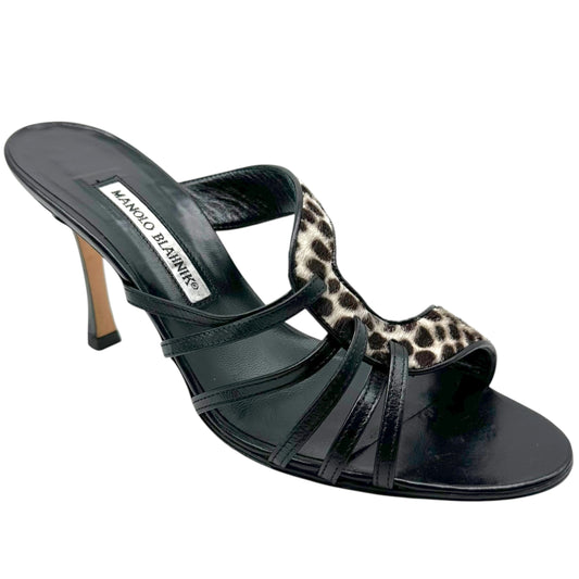 Manolo Blahnik Spotted Ponyhair Strappy Heeled Sandals