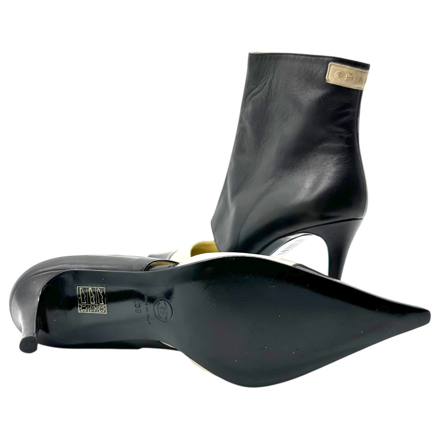 Chanel Black & Cream Leather Cut-Out Heels NEW