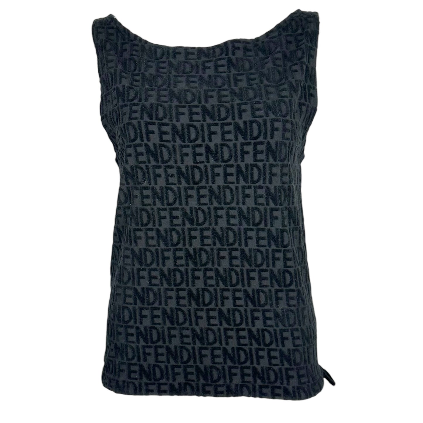 Fendi Black Terry Logo Tank Top Straight Neckline