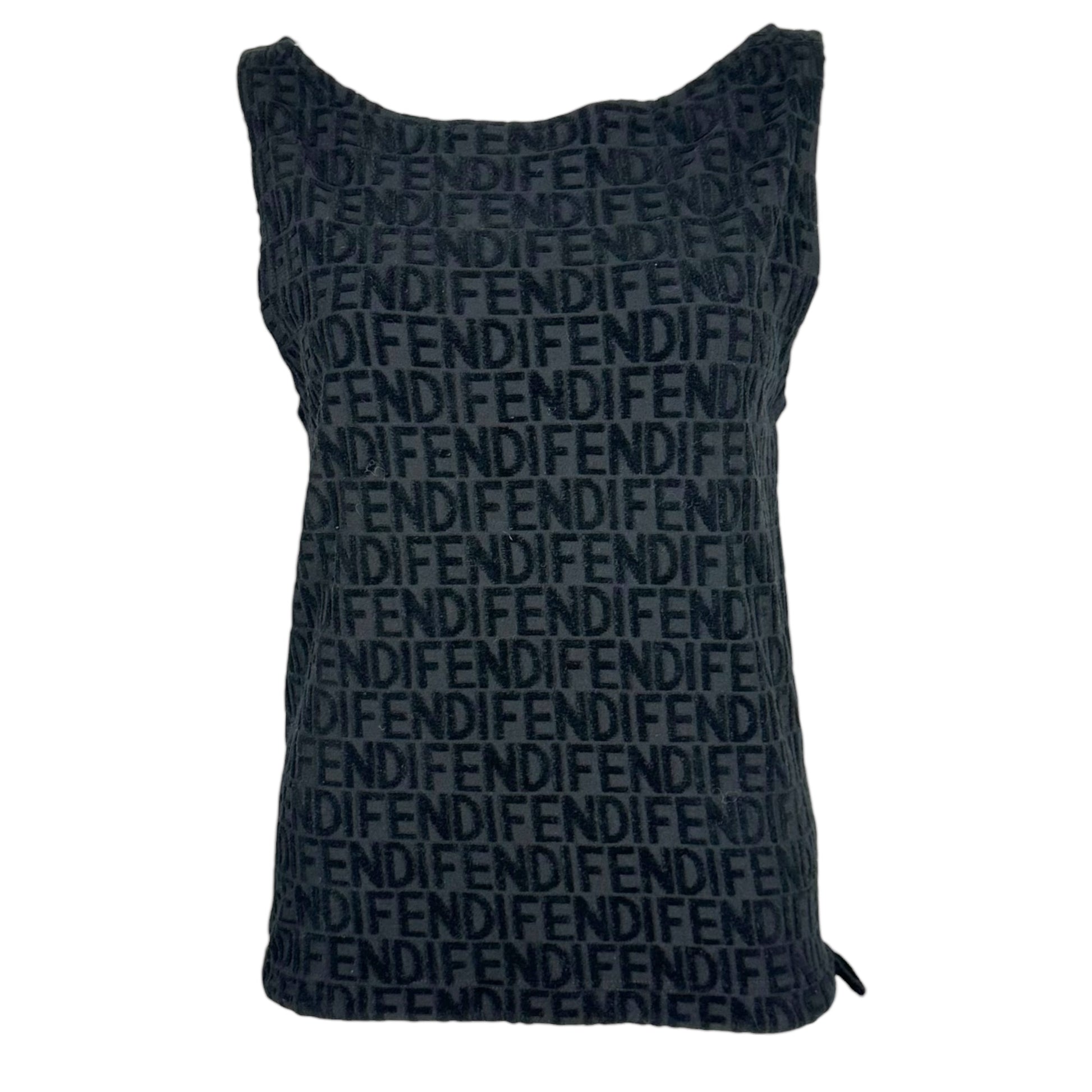 Fendi Black Terry Logo Tank Top Straight Neckline